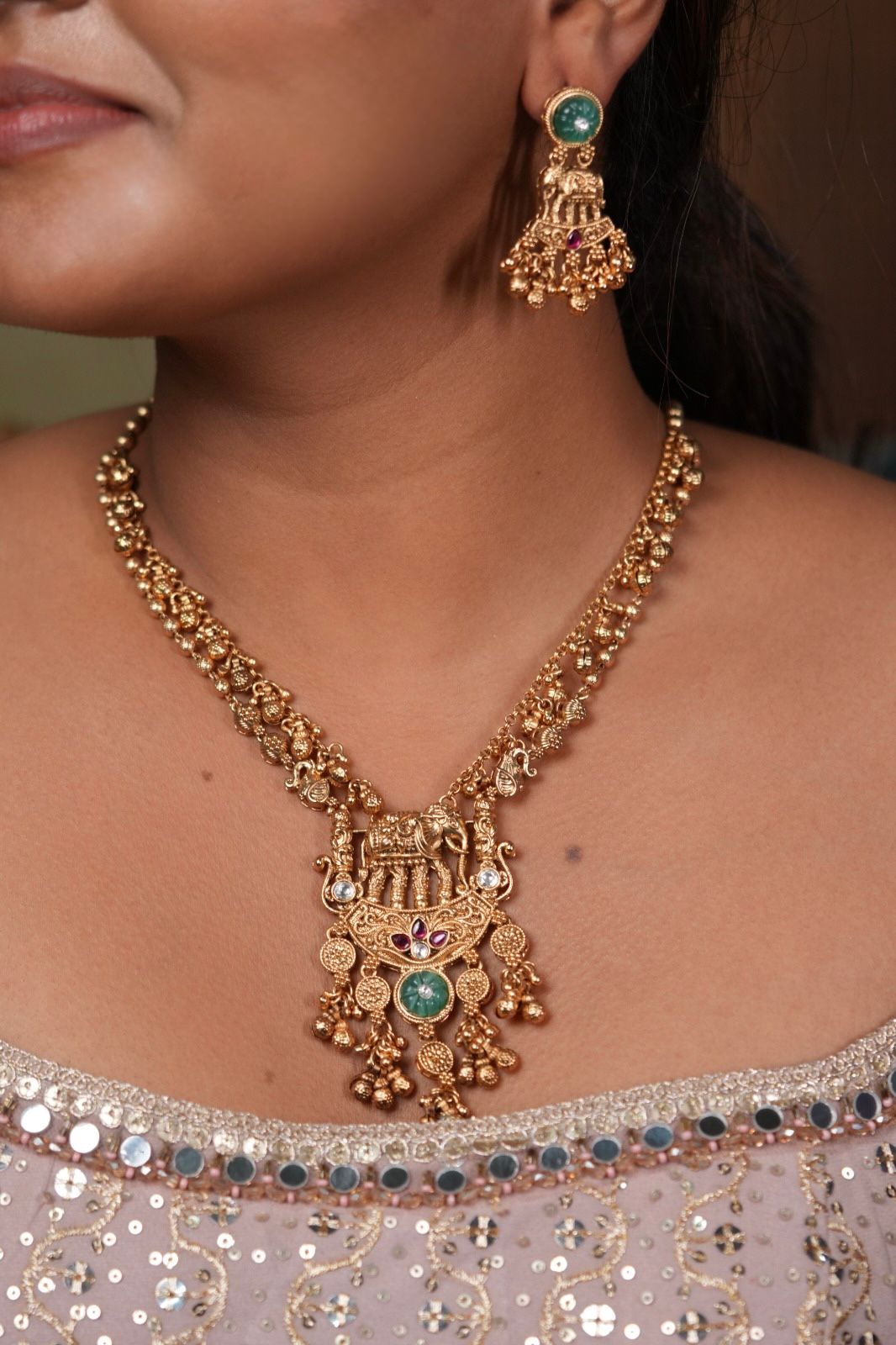 Rajwada Gold Traditional Elephant Necklace Set | Sone Pe Suhaga