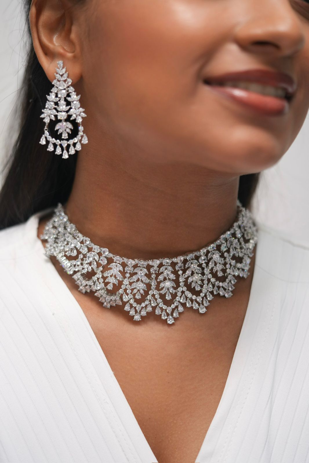 Missamore Diamond Heavy Choker Set with Long Earrings