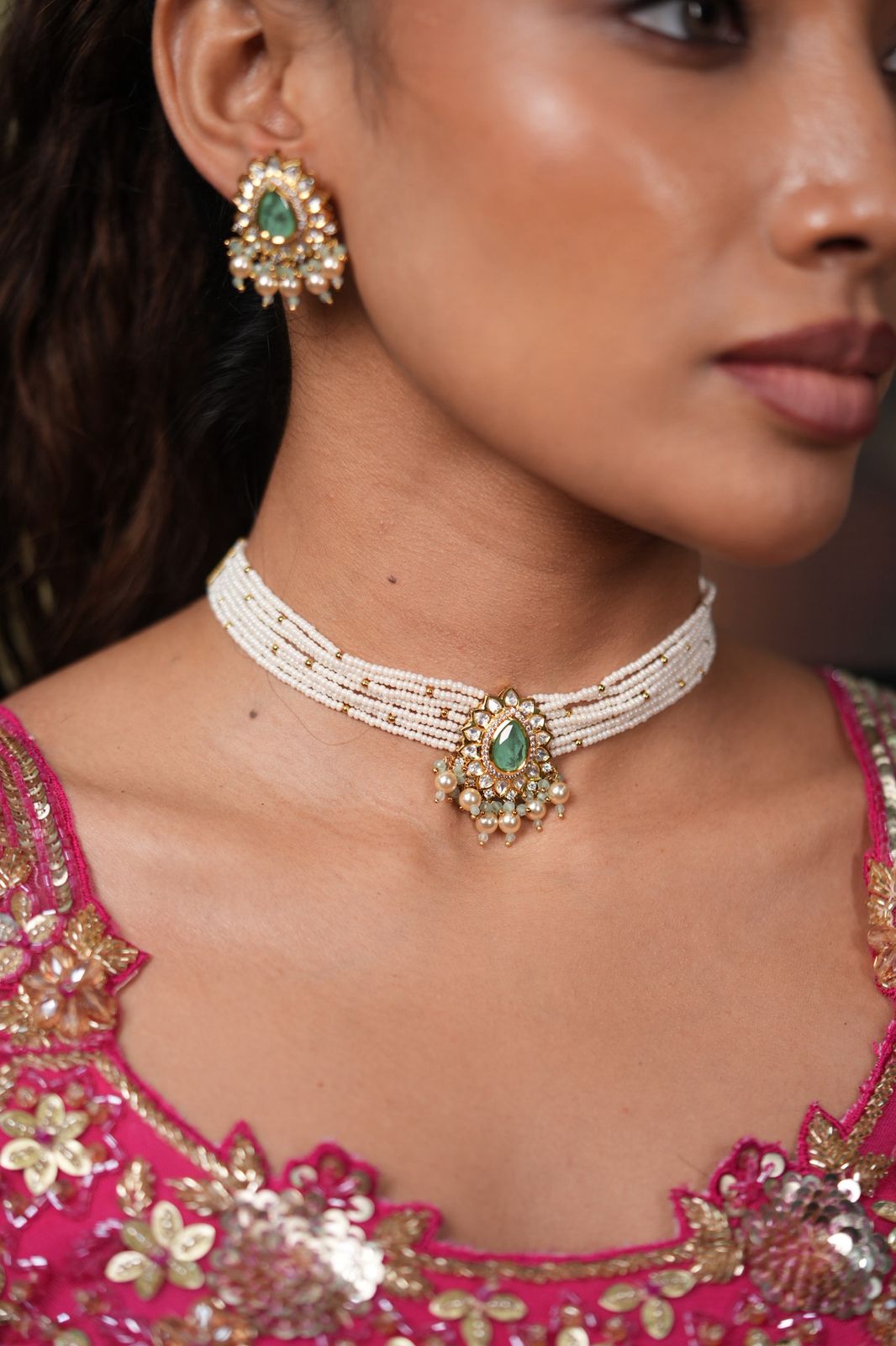 Mithu Pearl Polki Moissanite Choker Set