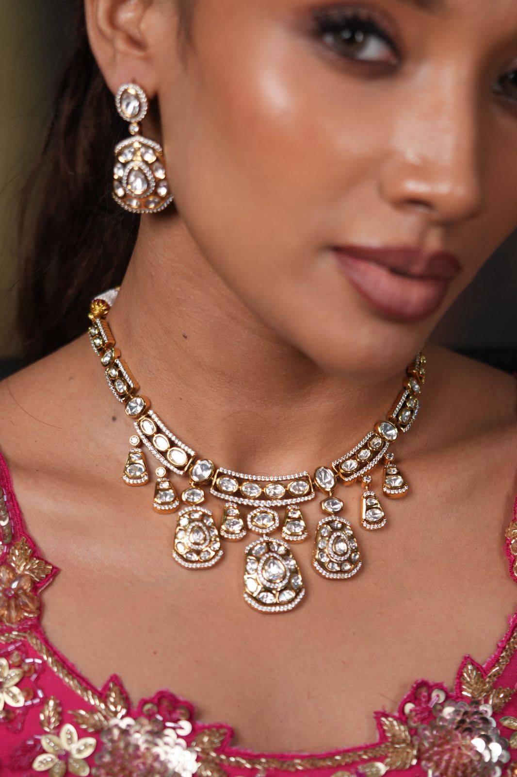 Tripti Moissanite Designer Polki Necklace Set