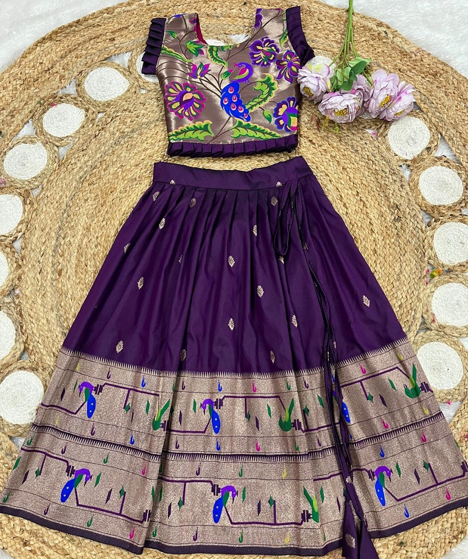 Evanik Designer Wine Soft Silk Paithani Design Lehenga Choli For Girls-Party & Ethnic Wear