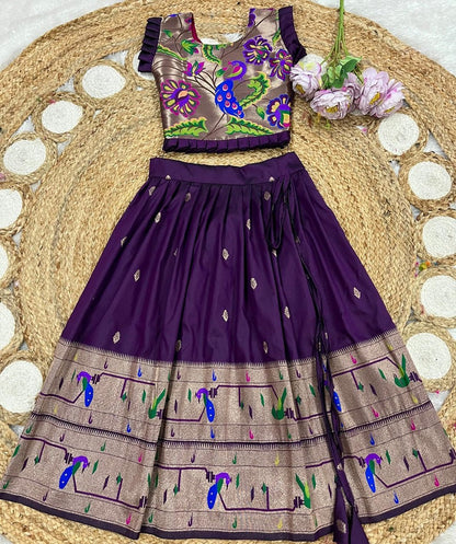 Evanik Designer Wine Soft Silk Paithani Design Lehenga Choli For Girls-Party & Ethnic Wear
