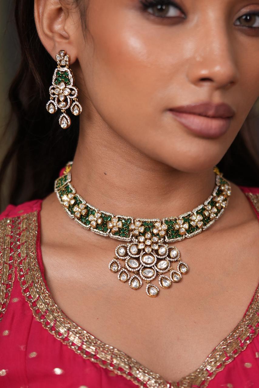 Gamla Polki Moissanite Designer Necklace Set