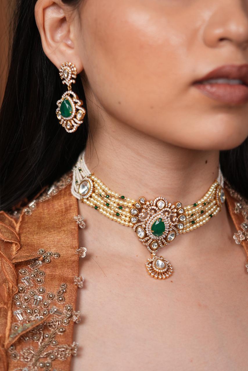 Sindhoori Pearl Moissanite Polki Choker Set