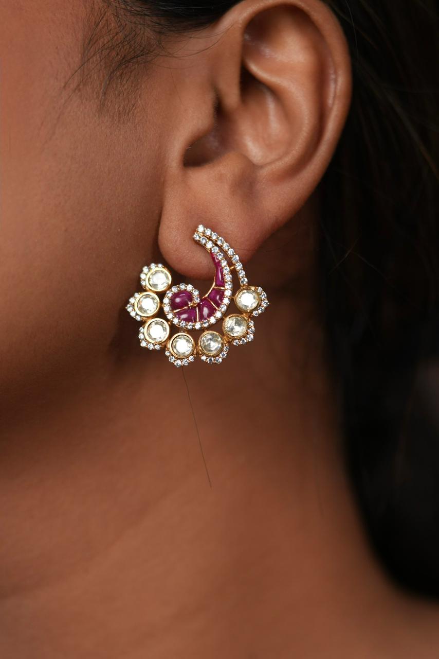 Ratika Moissanite Polki Meenakari Studs