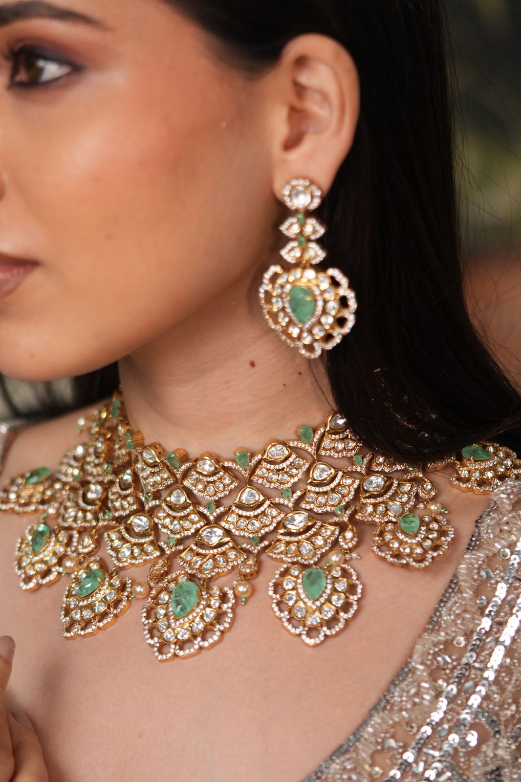 Heena Bridal Polki Moissanite Choker Set with Tika