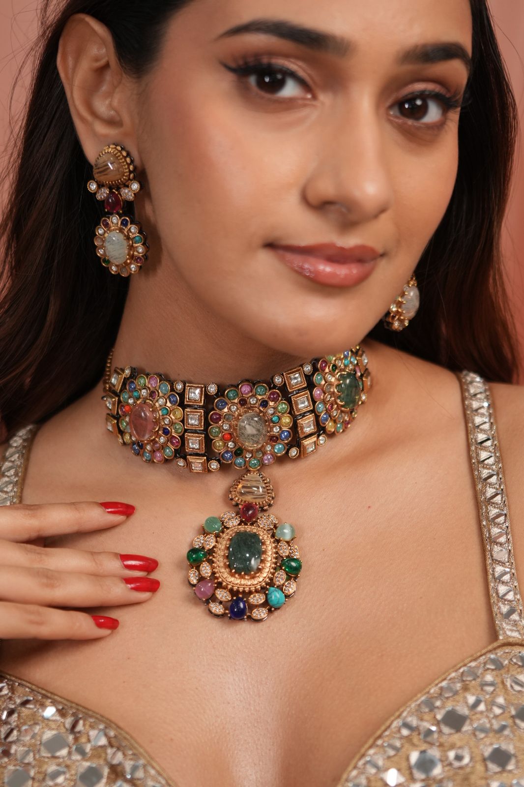 Mahika Sabhya Gemstone Multicolour Heavy Choker Set | GemZ