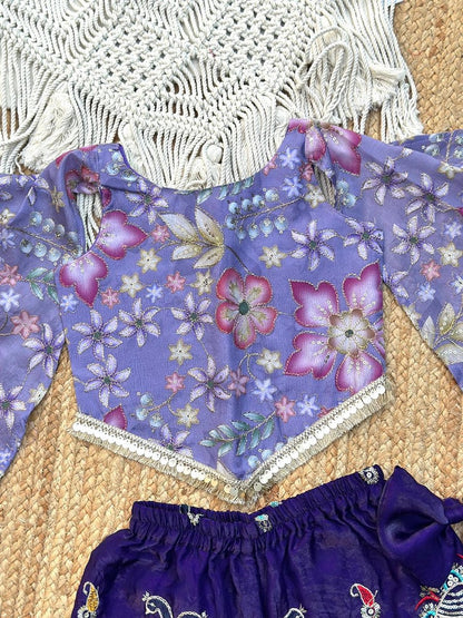Evanik Lavender Chinon With Position Print And Embroidered Work Palazzo Set for Kids