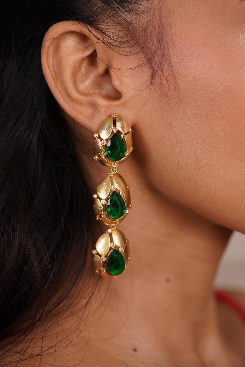Emerald Cascade Gold Drop Earrings
