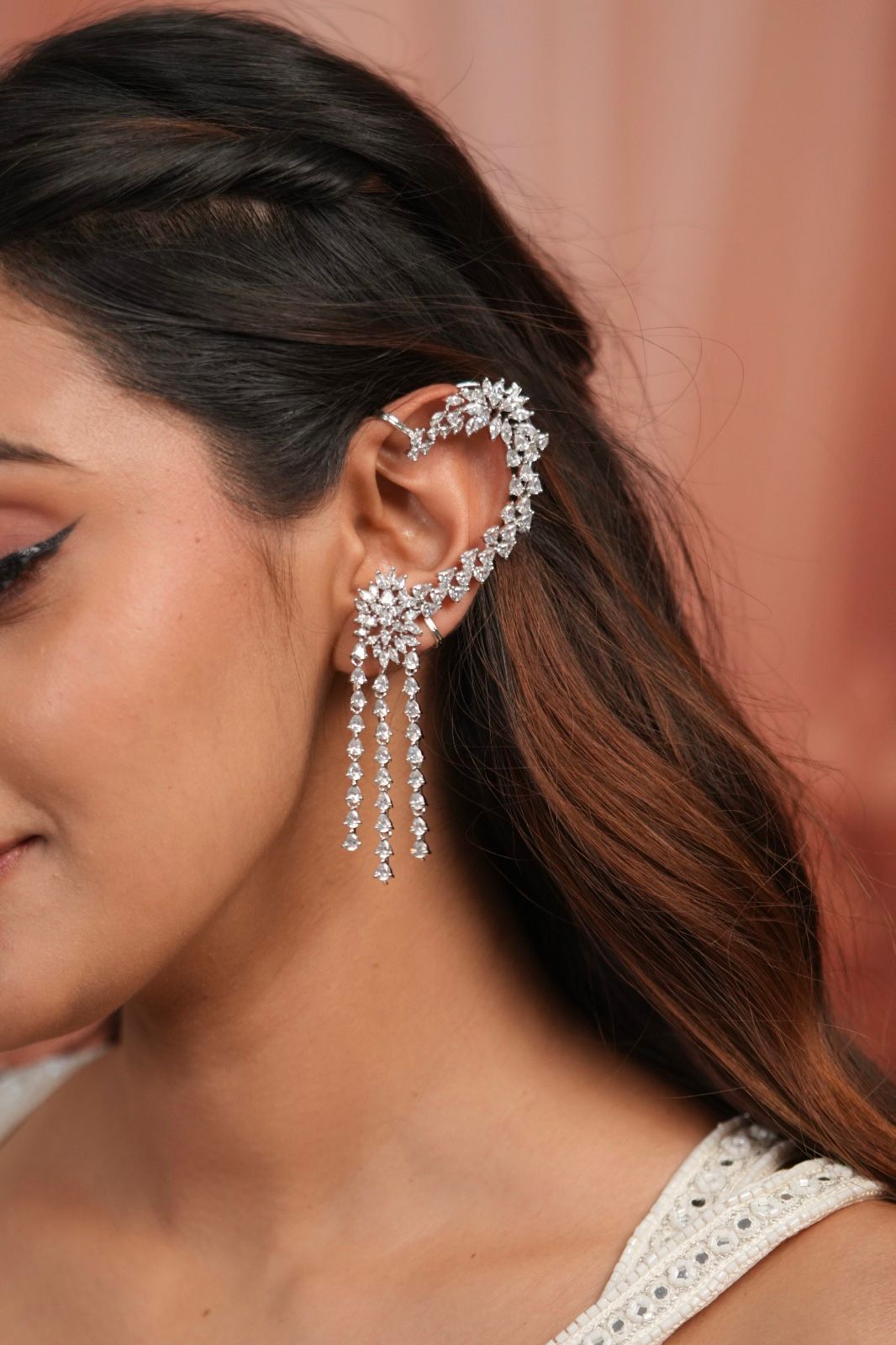 Diamond Aura Dangler Earcuff Statement Earrings