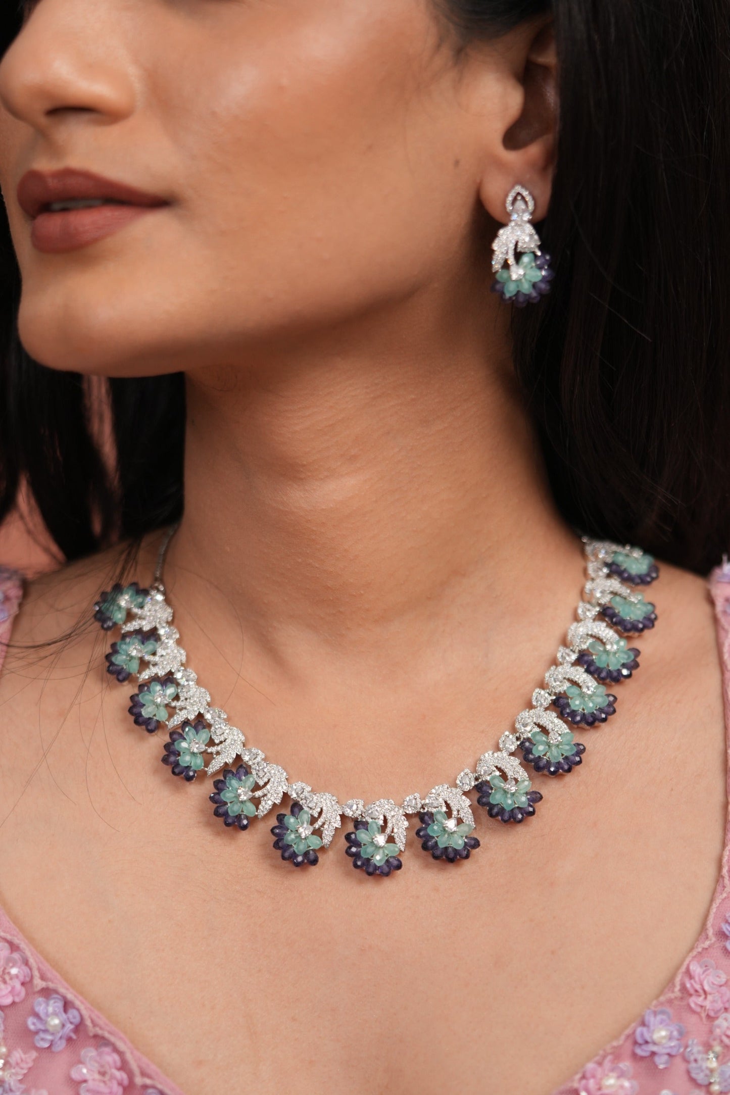 Elowen Pastel Beaded Diamond Necklace Set | LaLa Land 2.0