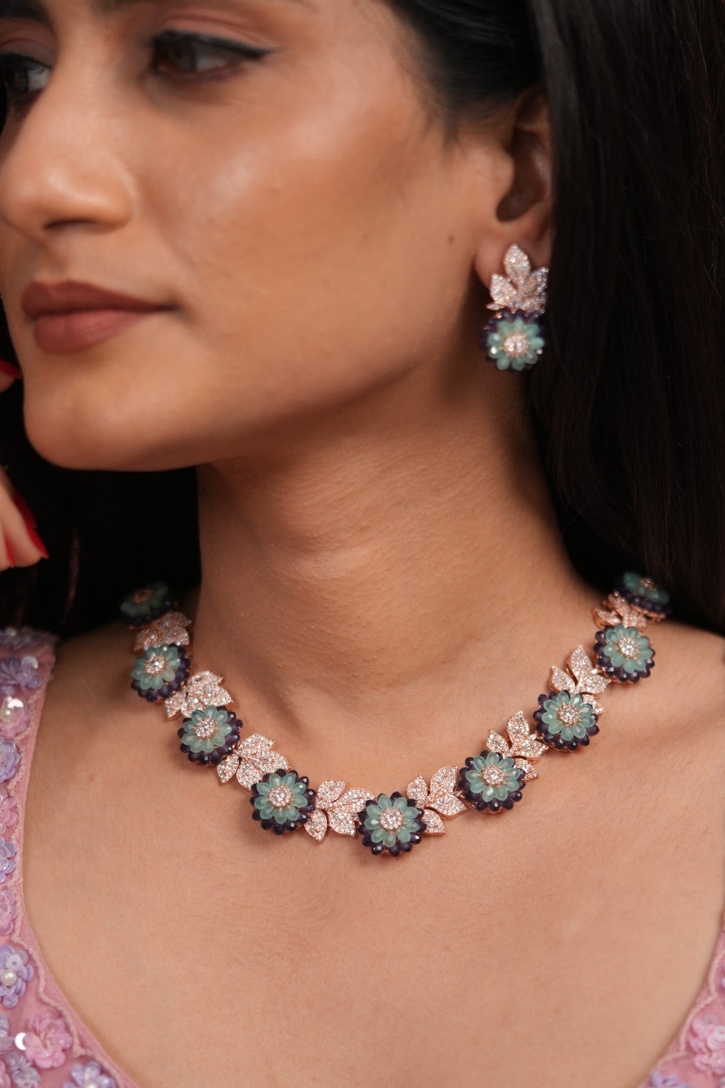 Florielle Pastel Beaded Diamond Necklace Set | LaLa Land 2.0