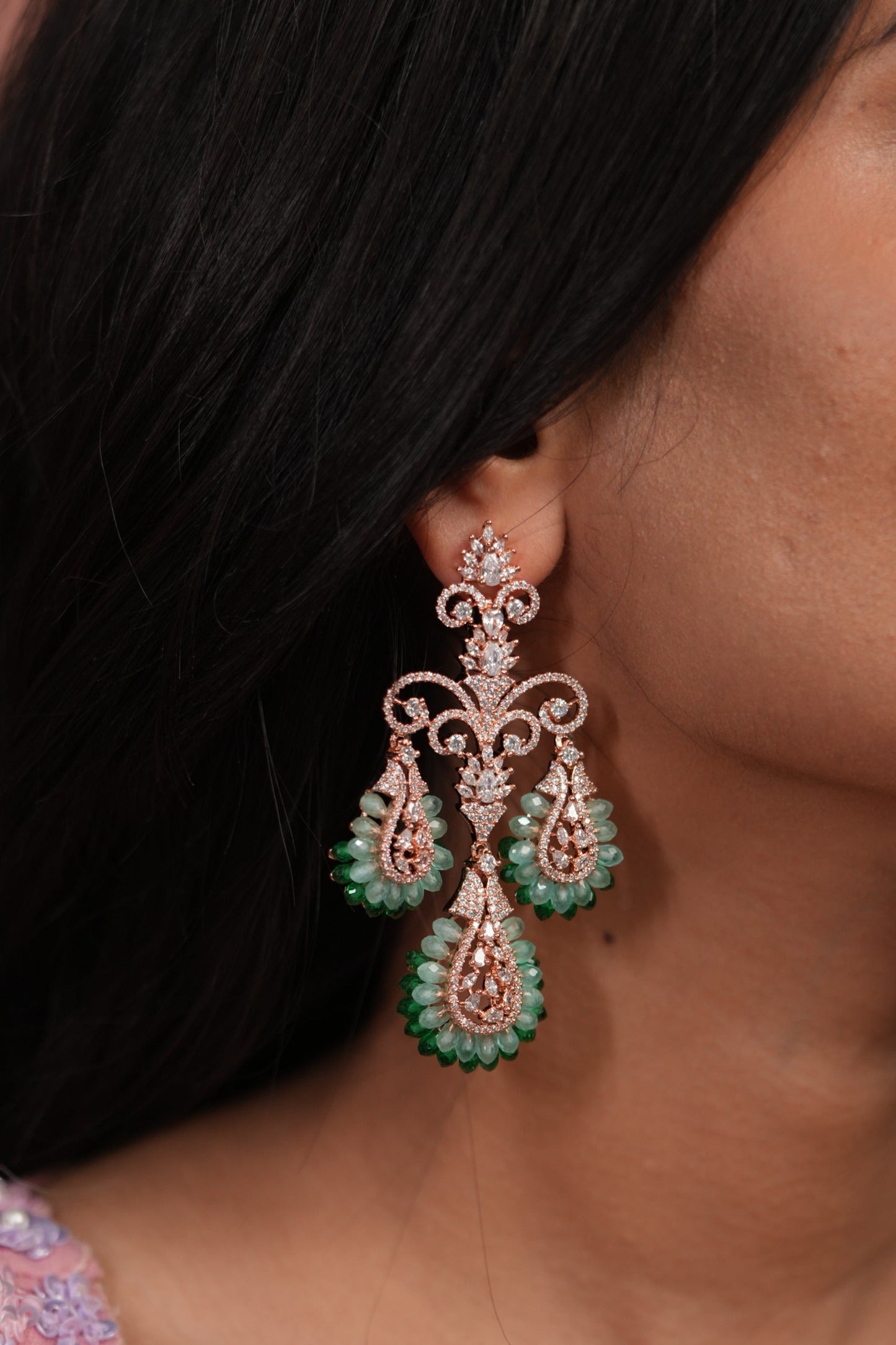 Twin Bloom Pastel Beaded Diamond Long Earrings | LaLa Land 2.0