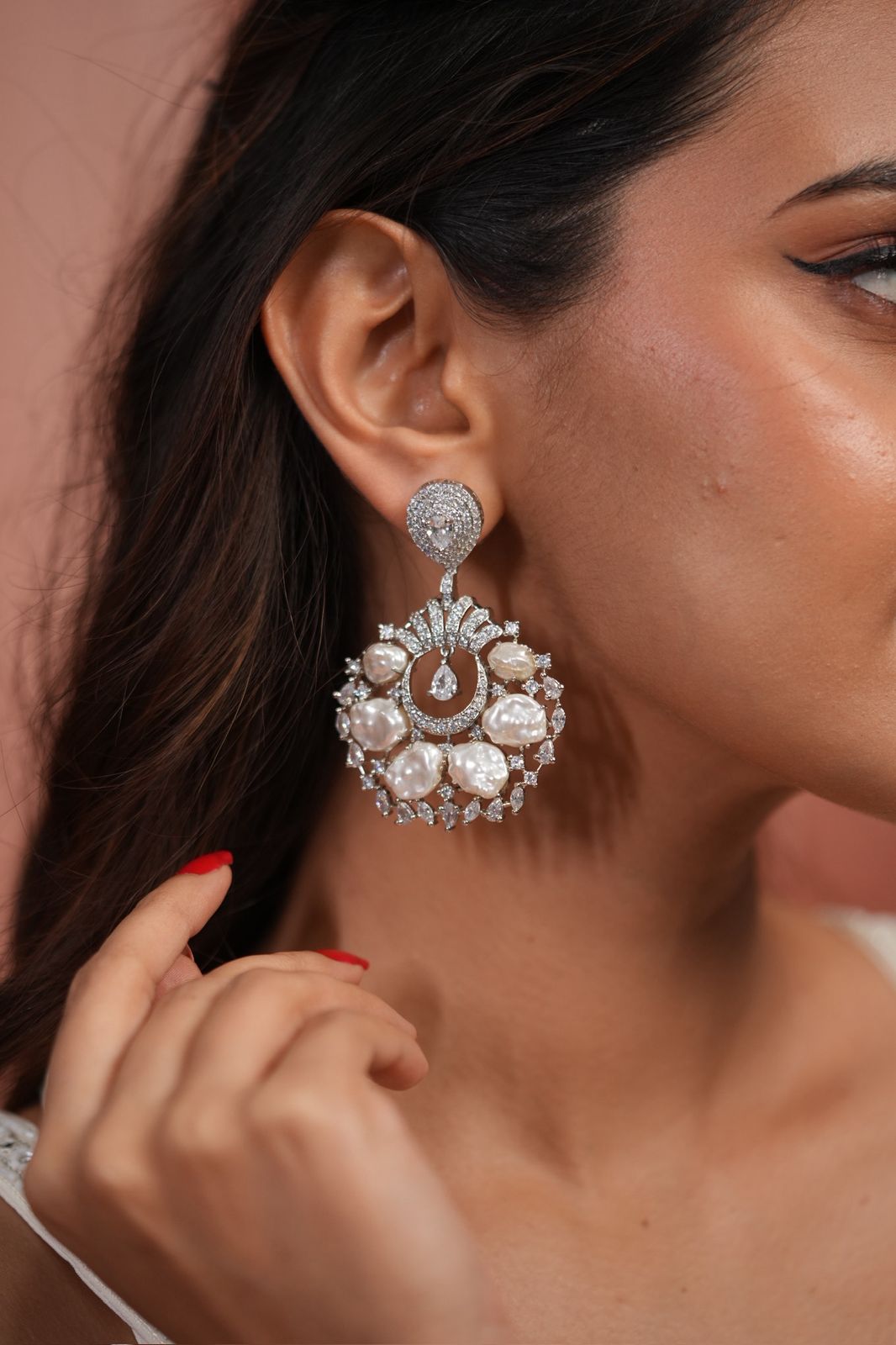 Baroque Pearl Fiesta Diamond Long Earrings