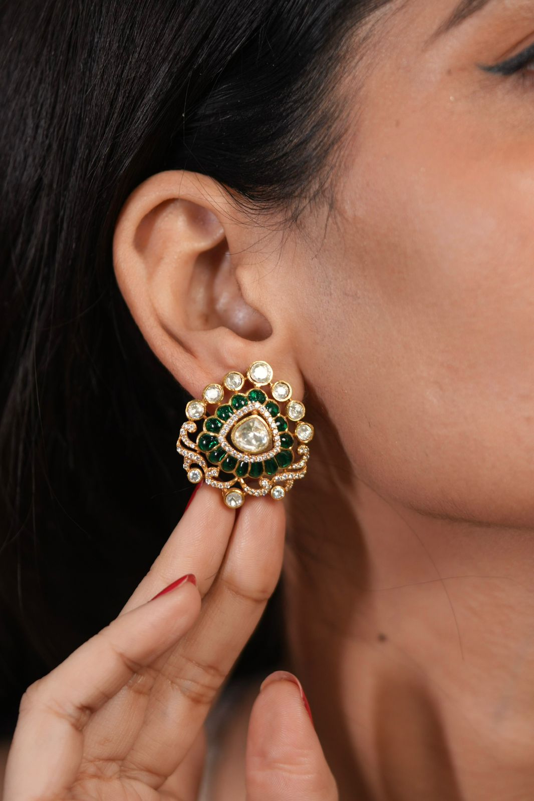 Shubhi Polki Moissanite Meenakari Uncut diamond studs