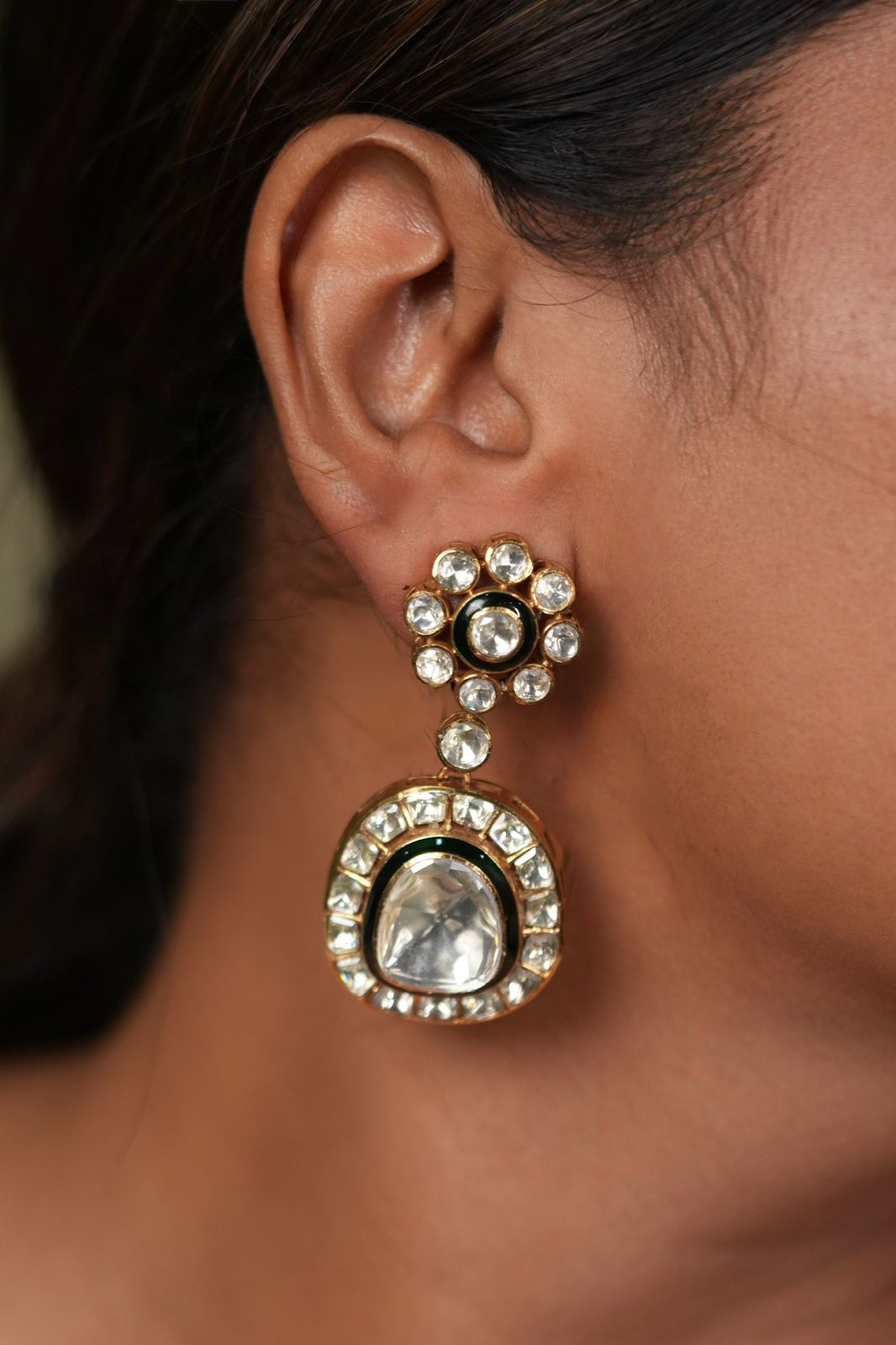 Vritti Classic Polki Moissanite Meenakari Indian Earring