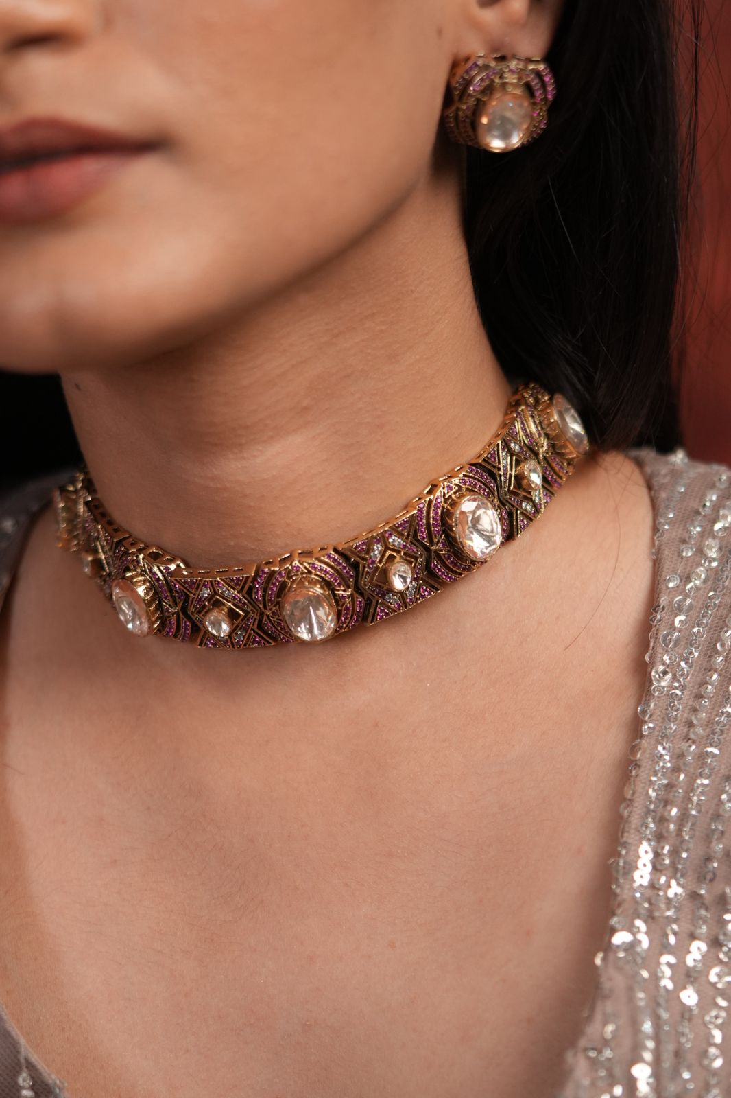 Mantra IndoWestern Moissanite Polki Choker Set