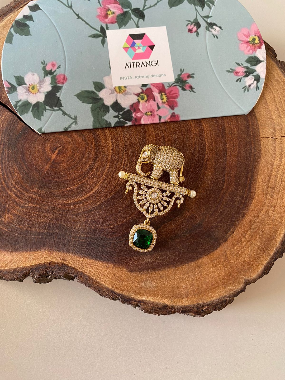 Rungta Elephant Diamond Emerald Drop Brooch | Unisex