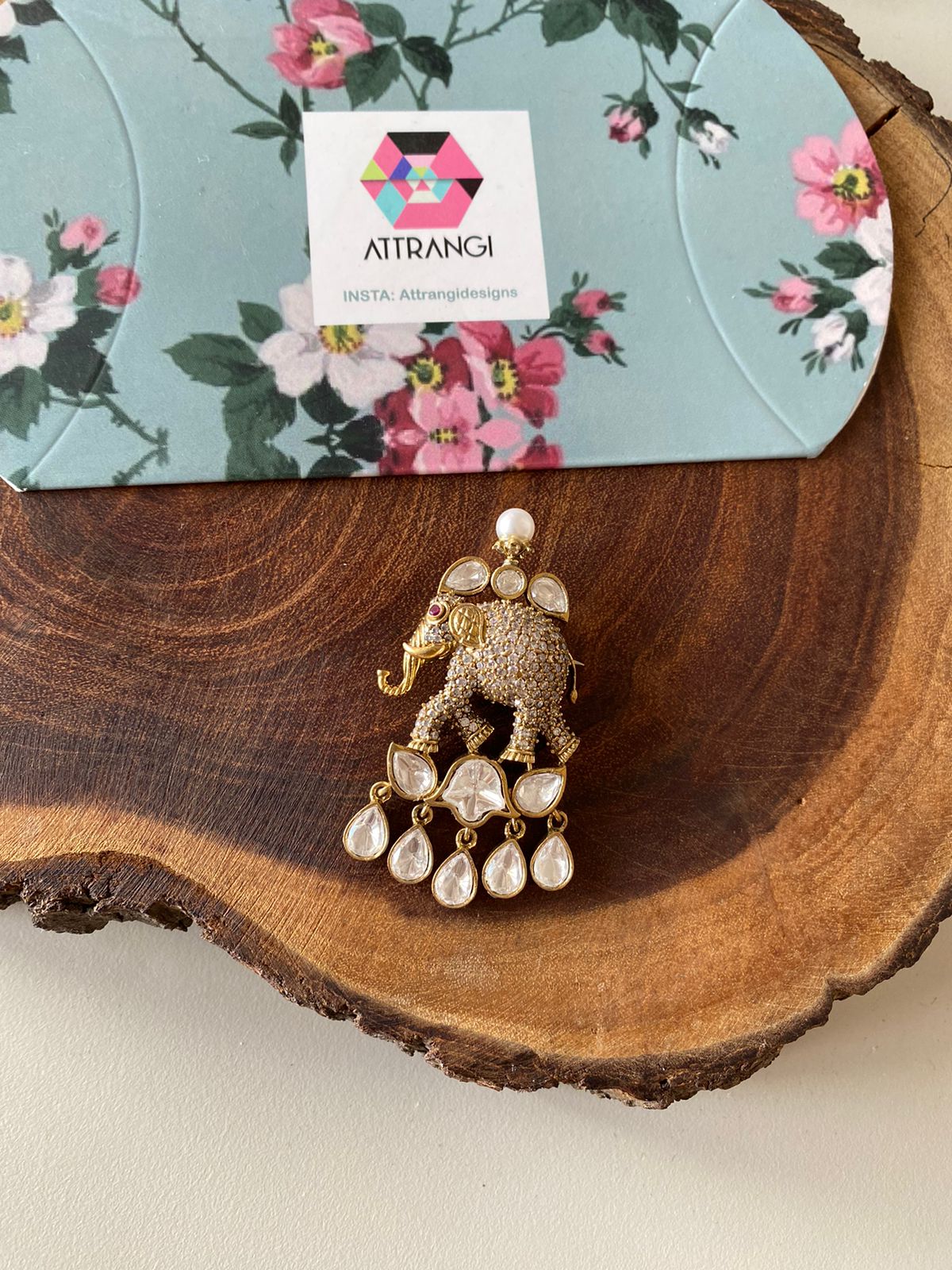 Gopal Elephant Diamond Polki Pearl Brooch | Unisex