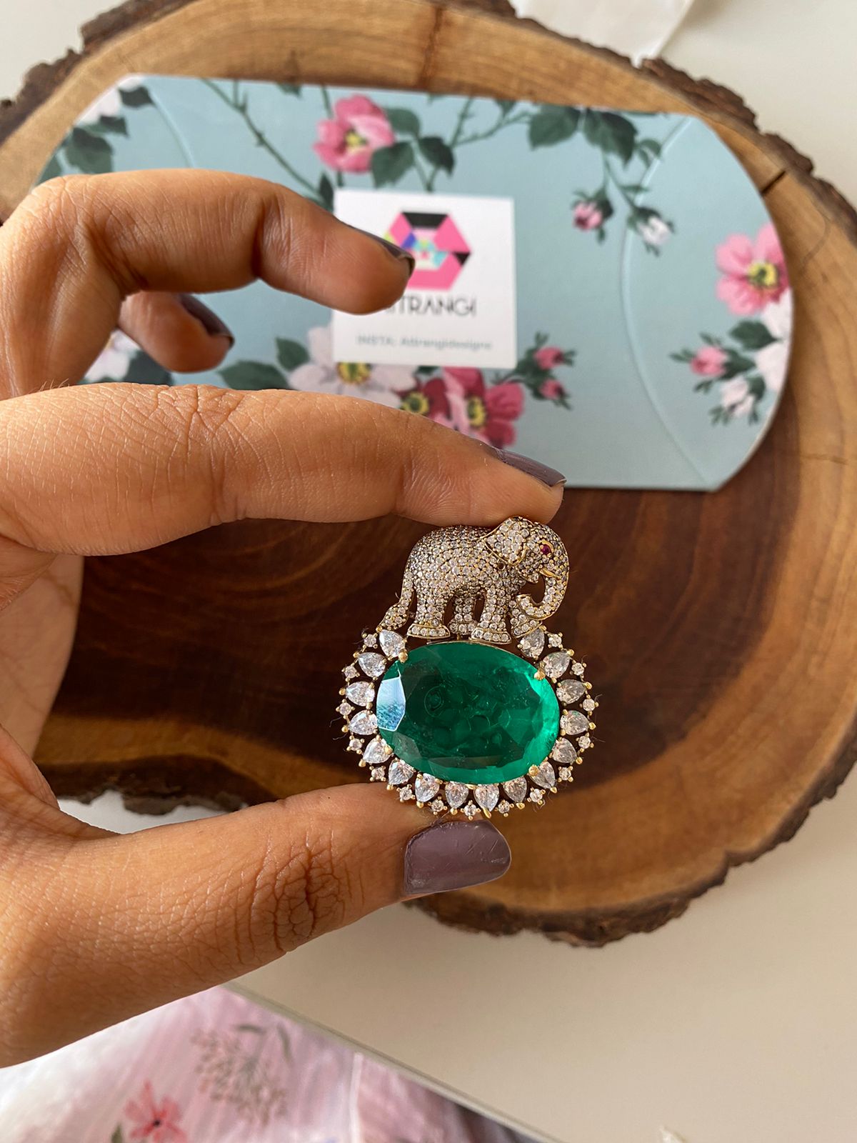 Jethalal Diamond emerald Magnetic Brooch | Unisex
