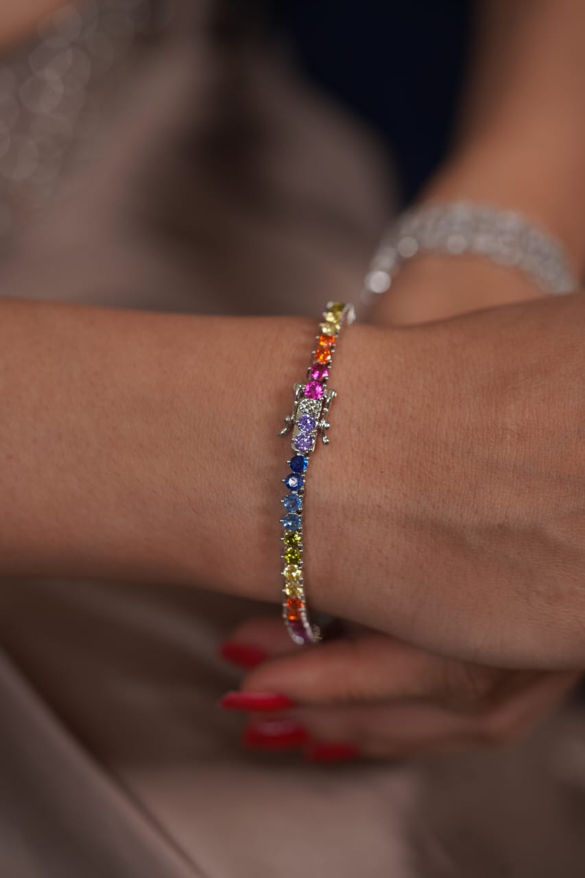 Rainbow Multi Gemstone Diamond Daily Wear 10 cents Tennis Bracelet