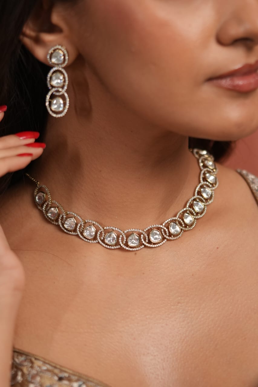 Kiki Polki Moissanite Antique Gold Necklace| Choker Set