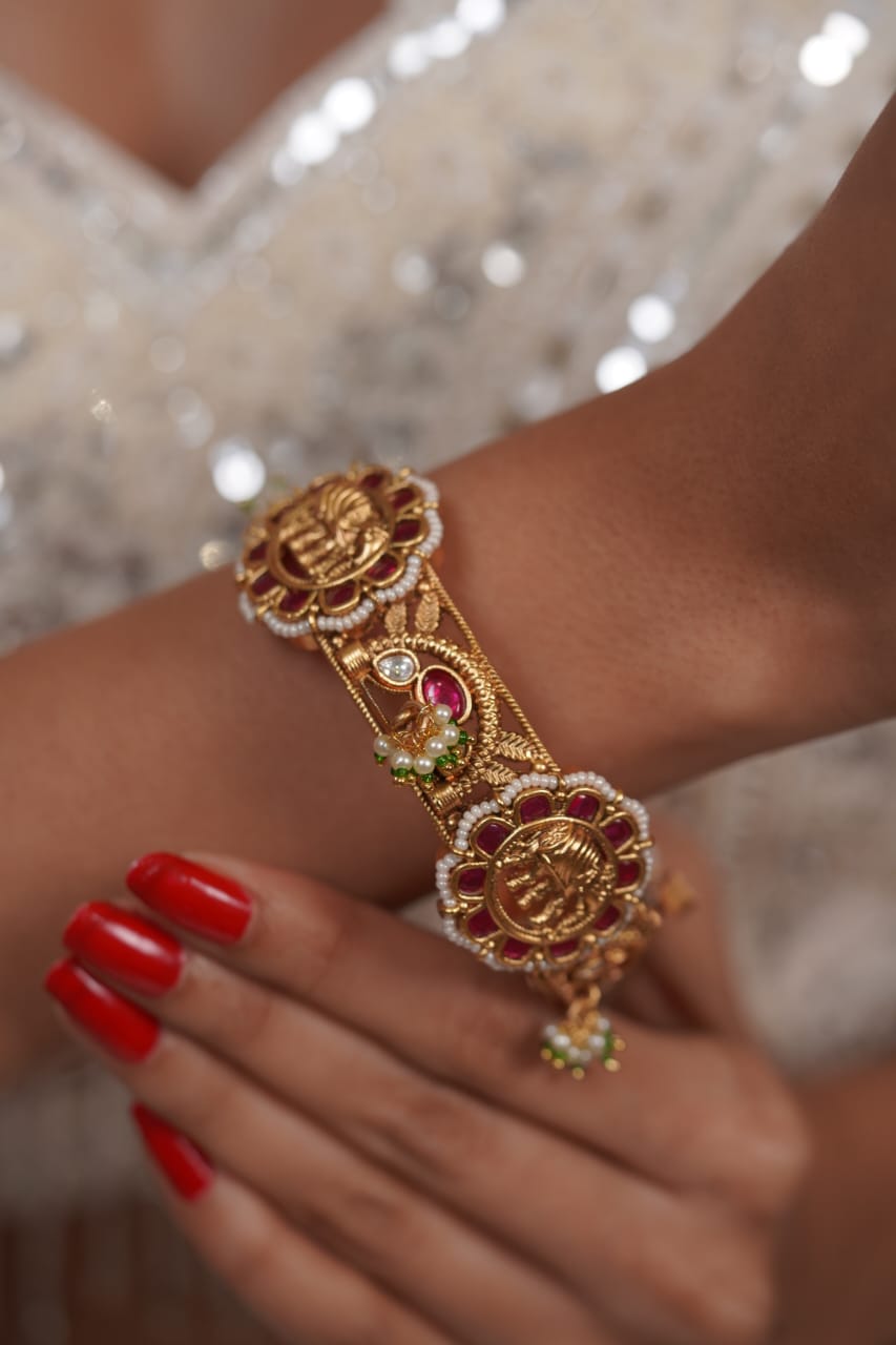 Ganga Traditional Gold Thick Kada with Pearls | Sone Pe Suhaga