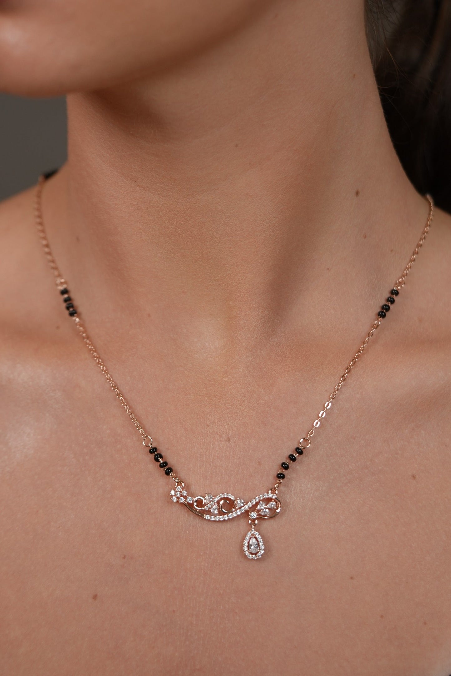 Forever Knot Single Line Diamond Mangalsutra with Pear Drop | Daily Wear
