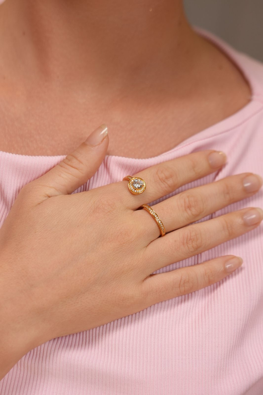 Leo 2 Finger Solitaire & Band Diamond Ring | Adjustable (GOLD)