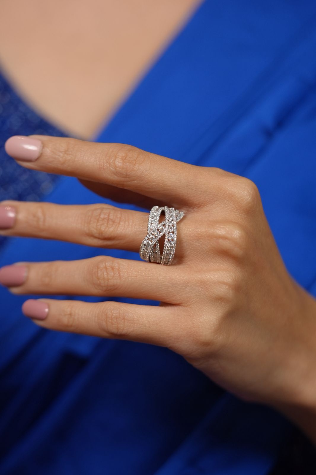 Blazing Tiny Diamond Overlay Band Cocktail Designer Ring
