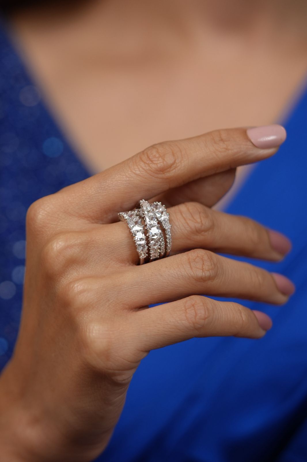 Princess Play Diamond Overlay Cocktail Band Ring
