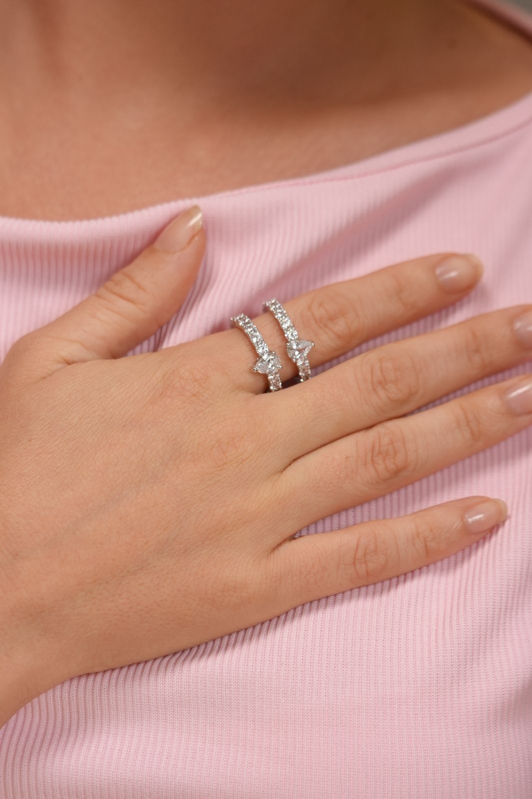 Up & Down 50 Cent Pear Diamond Solitaire Parallel Band Ring