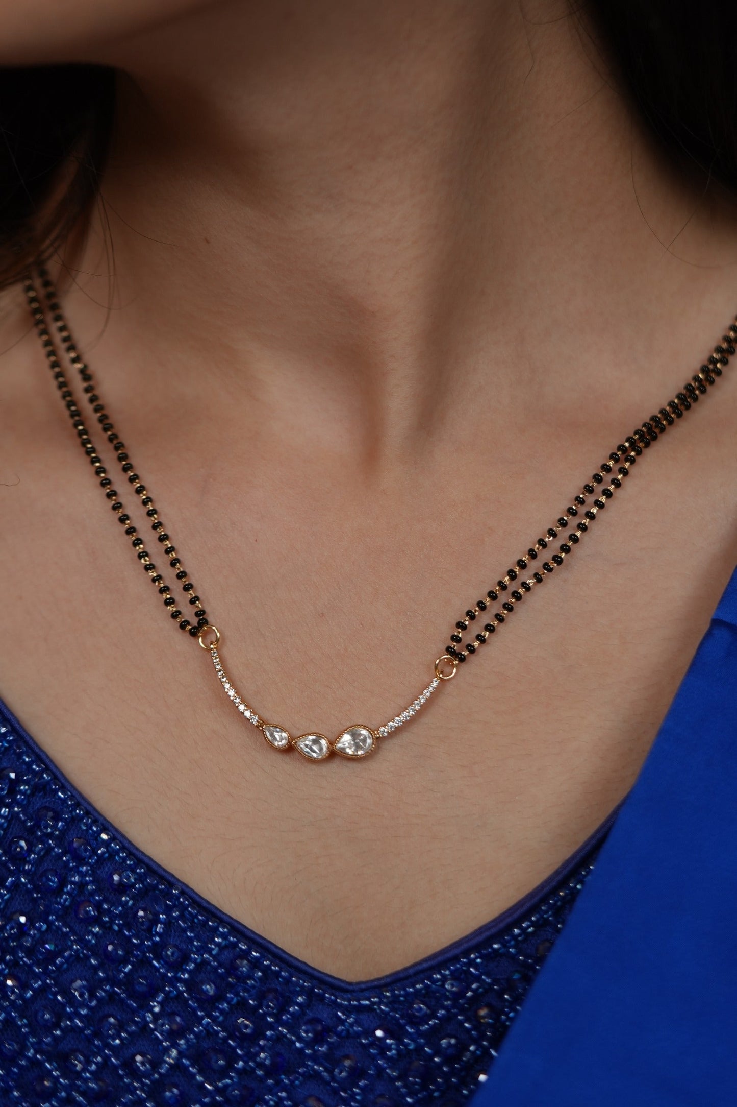 Jeevan Saathi Polki Double Line Mangalsutra with Studs | Daily Wear