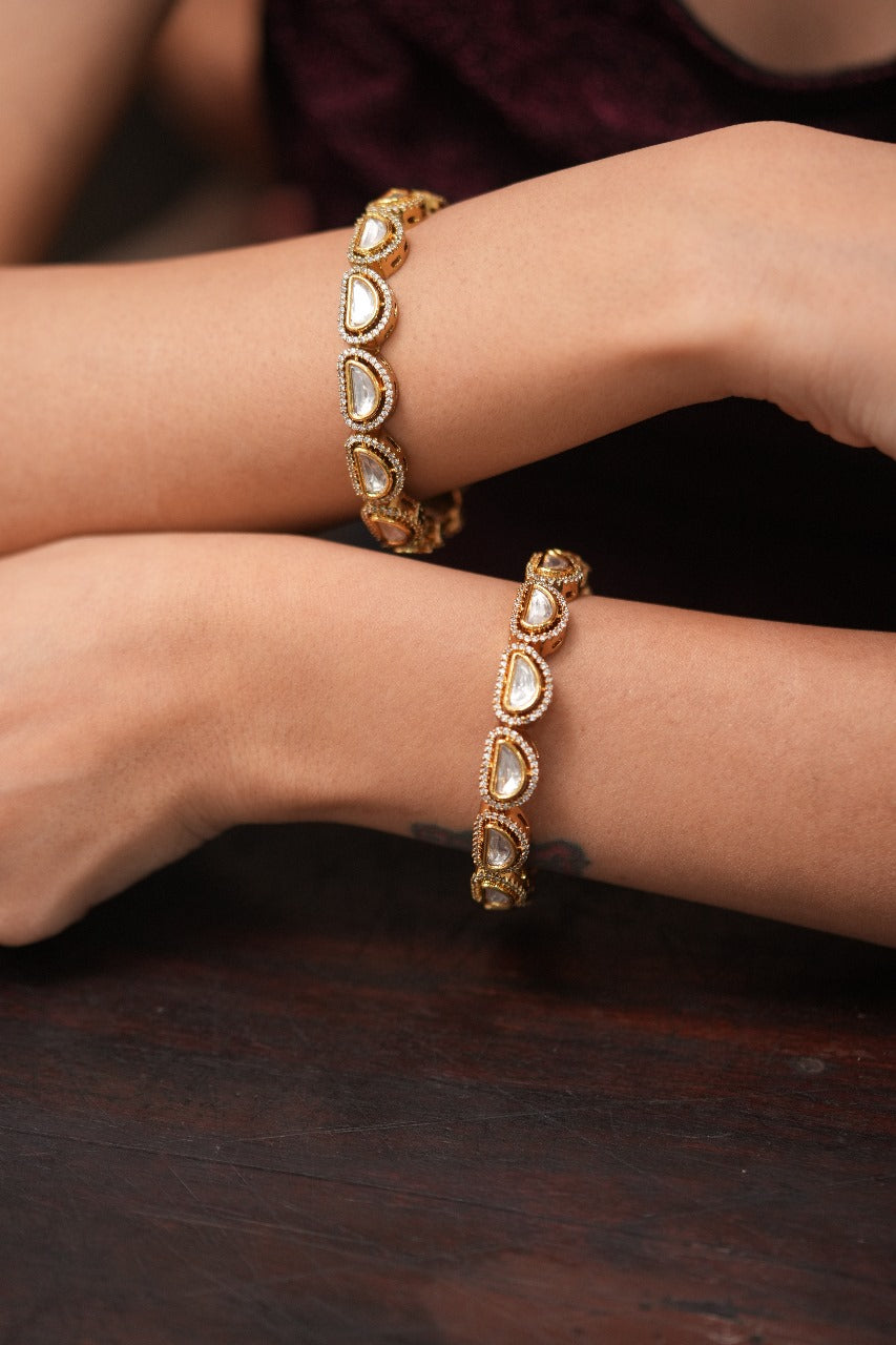 Shikha Moissanite Designer Polki Bangle Set | Non Openable
