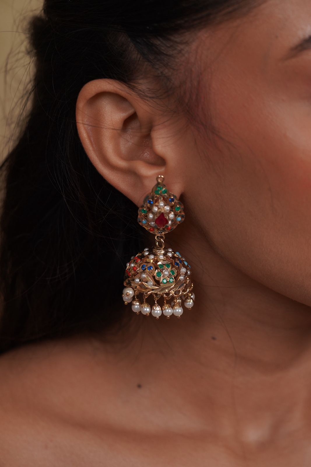 Nazia Jadaau Navratna Mid Sized Indian Jhumka