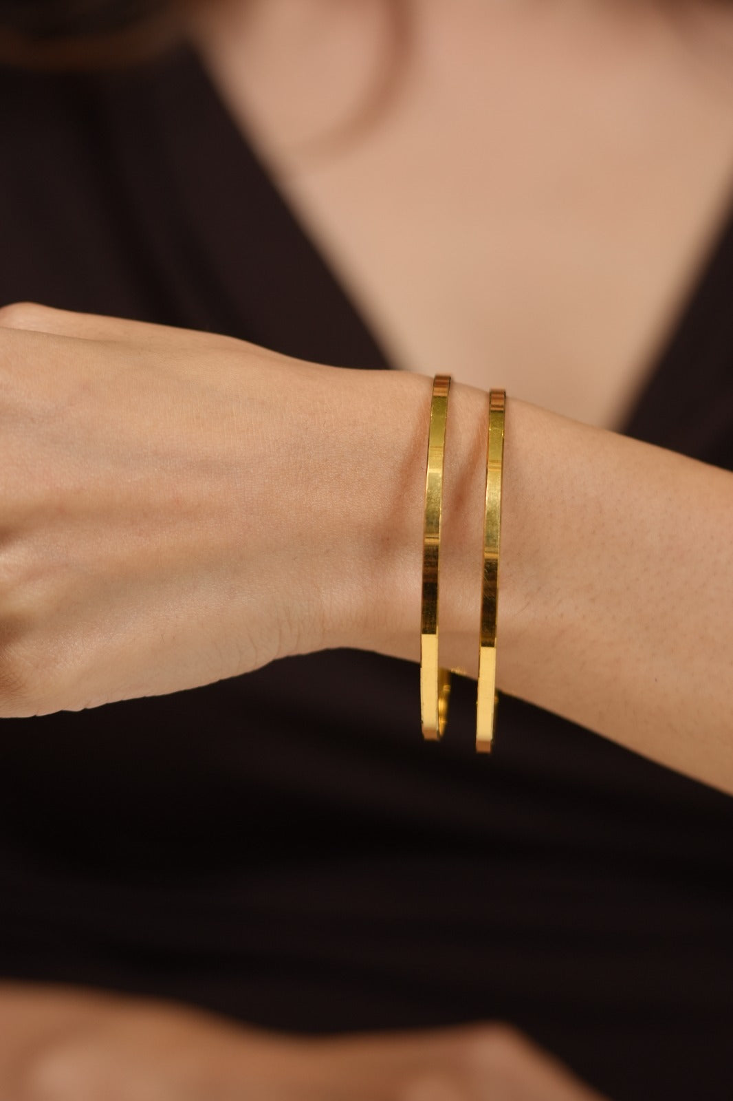 Prita Thin Gold CNC Gold Plated Classic Bangle Set