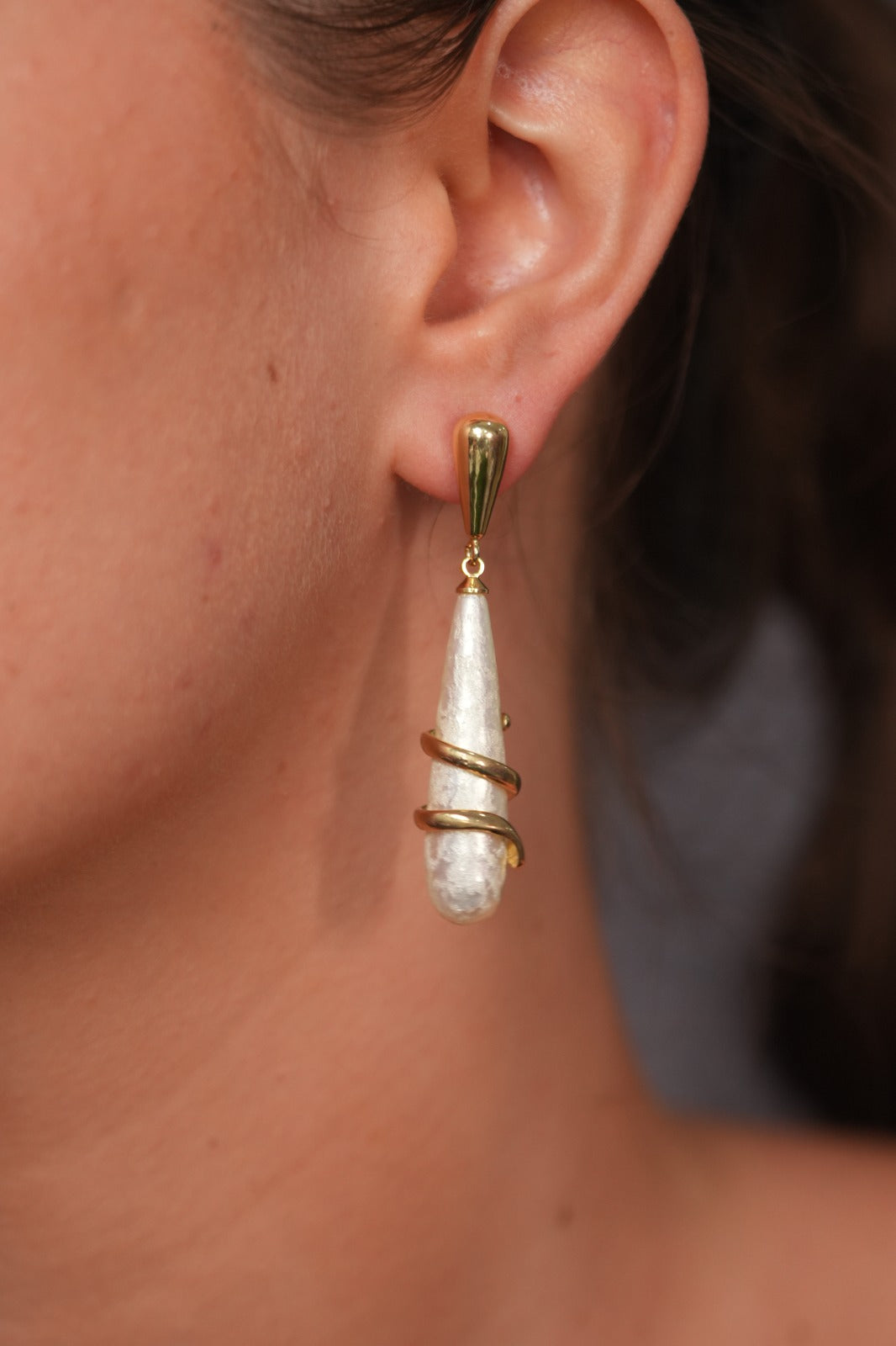 Sea Breeze Baroque Pearl Party Wear Gold Western Earrings