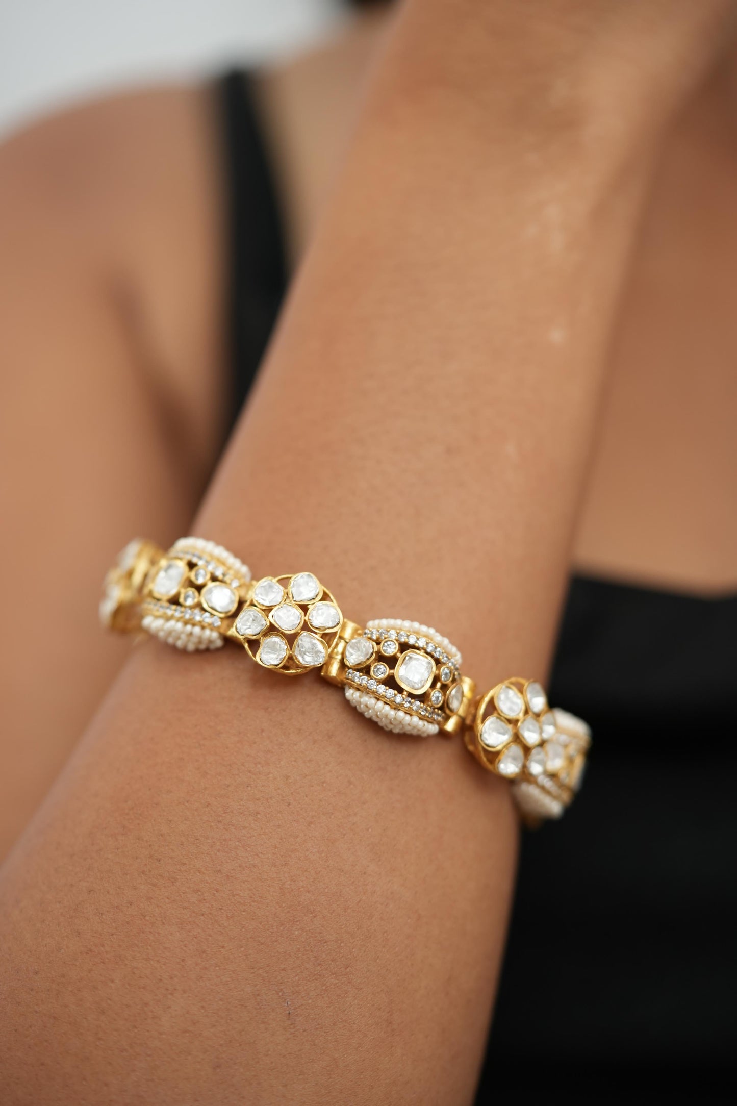 Mini Jayati Moissanite Gajra | Indian Polki Bracelet