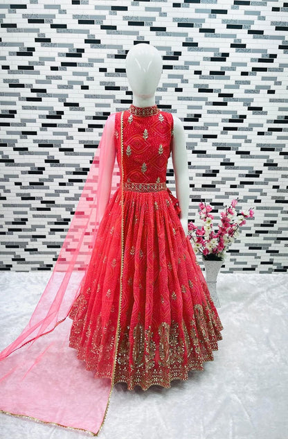 Evanik Pink Heavy Fox Georgette With Embroidered Work Kids Fancy Gown