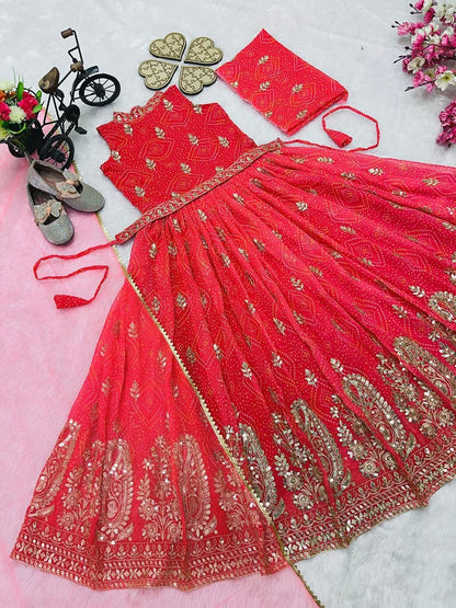 Evanik Pink Heavy Fox Georgette With Embroidered Work Kids Fancy Gown