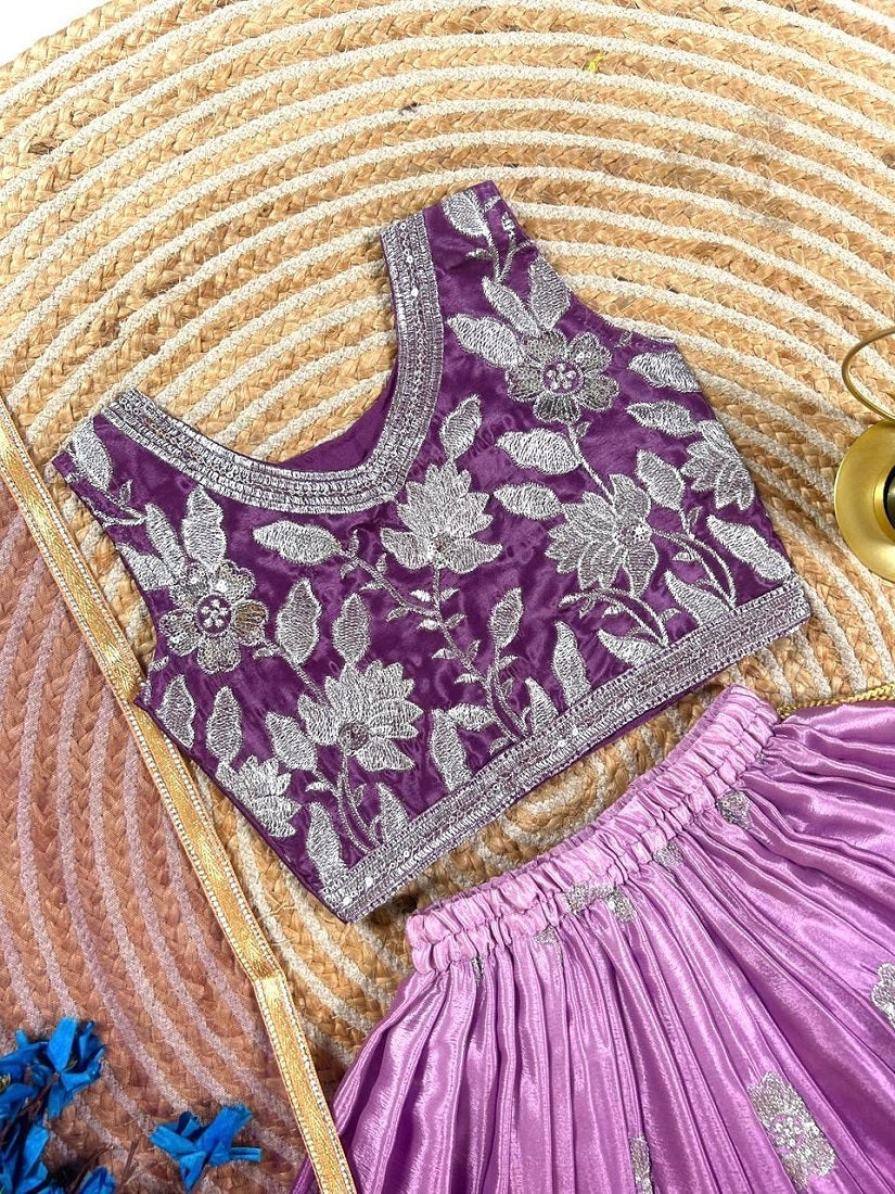 Evanik Purple Designer Sequence Embroidered Work Wedding Kids Lehenga Choli