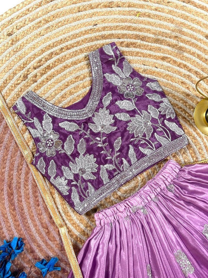 Evanik Purple Designer Sequence Embroidered Work Wedding Kids Lehenga Choli