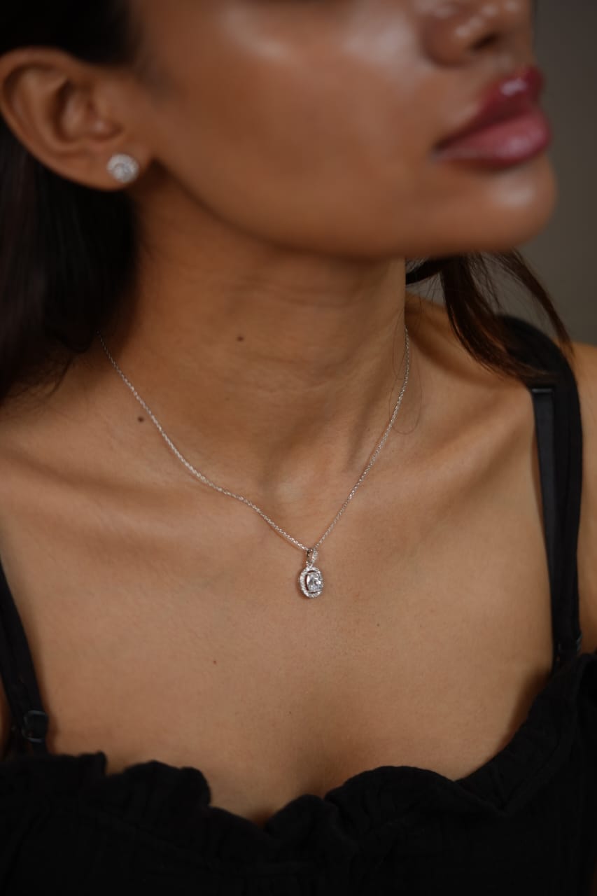 Oval 1 carat halo Solitaire Pendant Set with Earrings
