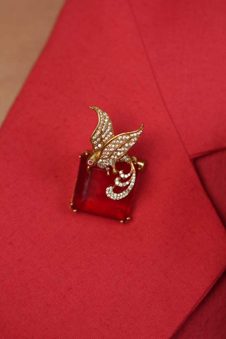 Raathi Diamond Bird Gemstone Brooch | Unisex