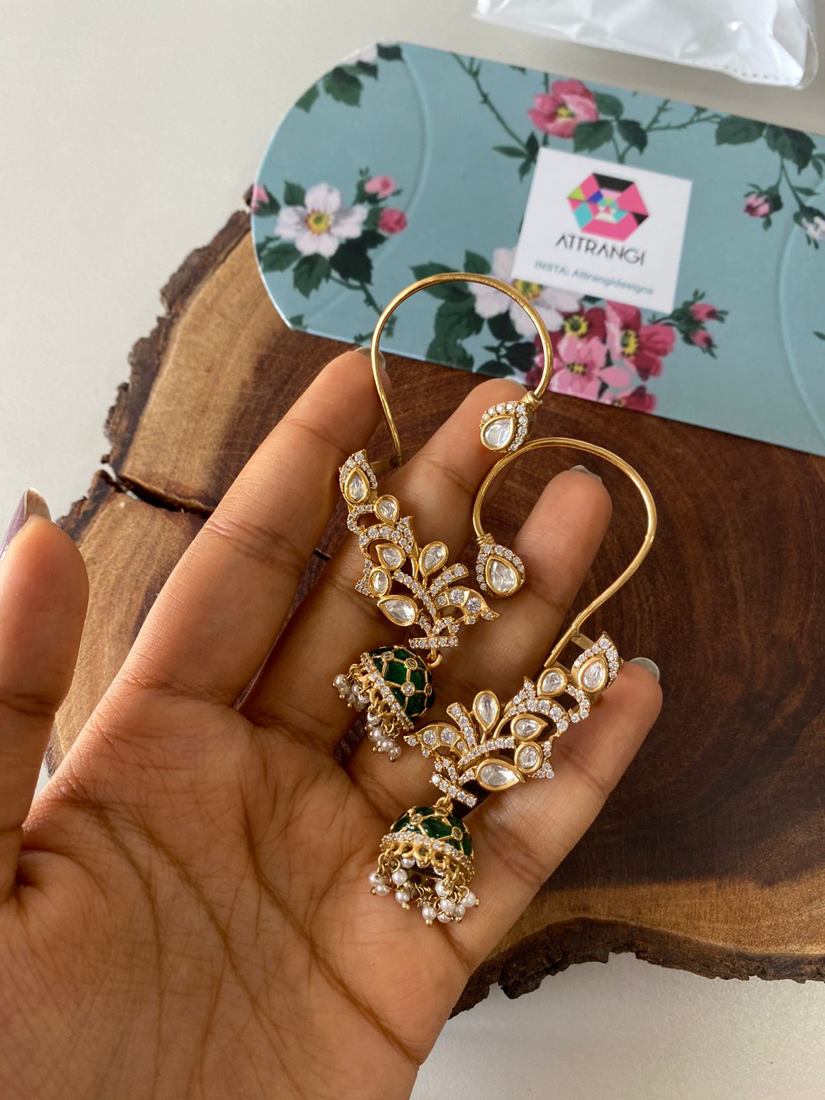 Navya Polki Moissanite Delicate Jhumka Earcuff | Indian