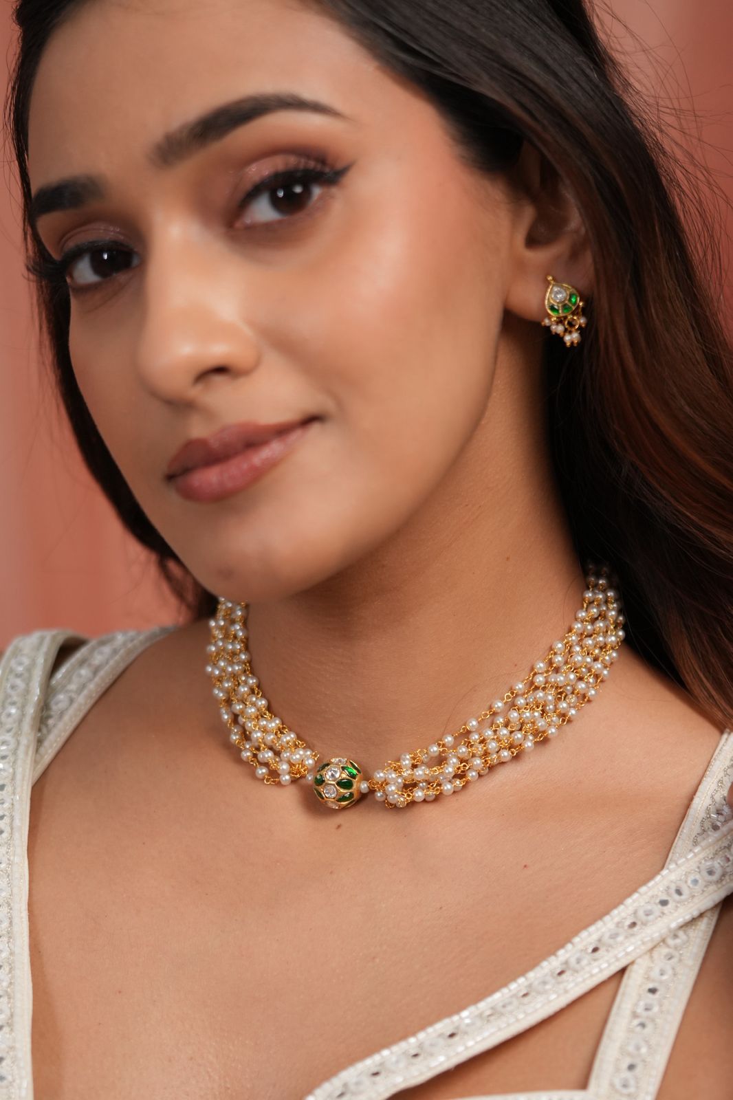 Arora Delicate Pearl Polki / Necklace Choker Set