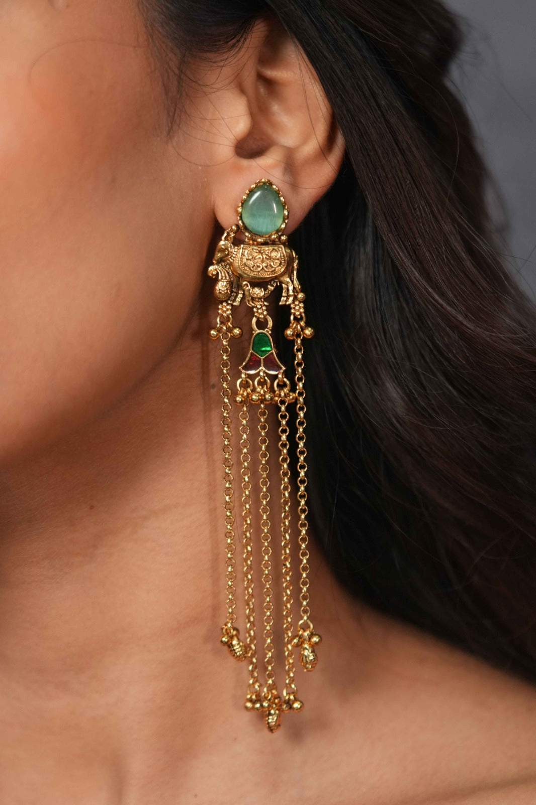 Namita Long Gold Shoulder Duster Earrings | Sone Pe Suhaga