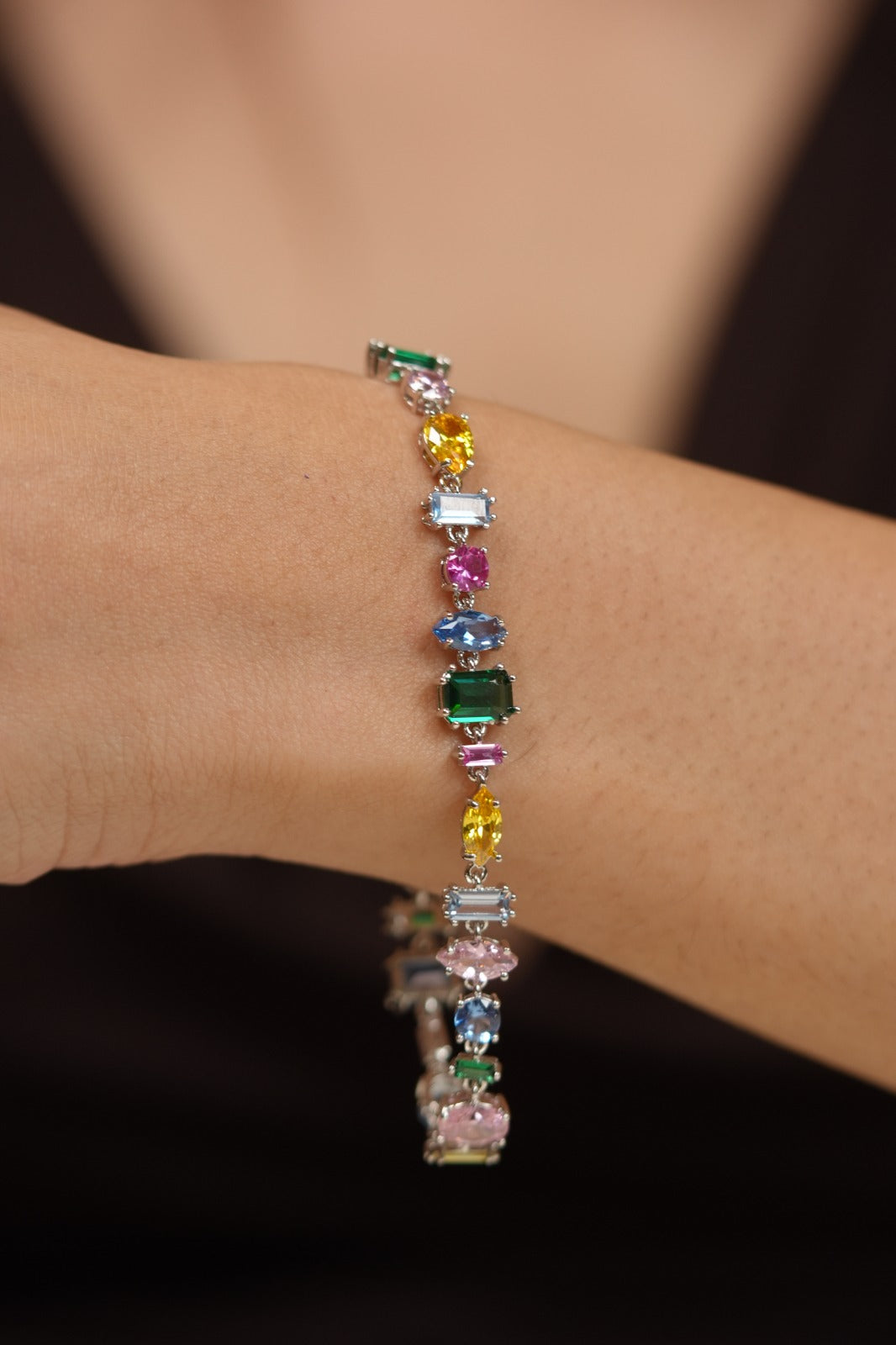 Rainbow Multi-Gemstone Multi-Shape Tennis Bracelet
