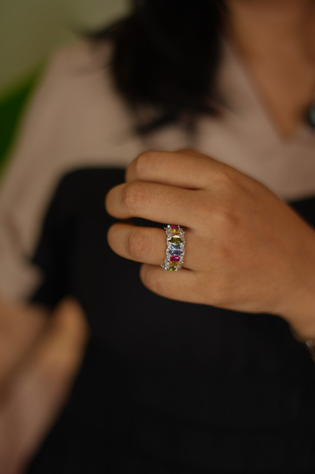 Riz MultiGemstone Band Rainbow Ring