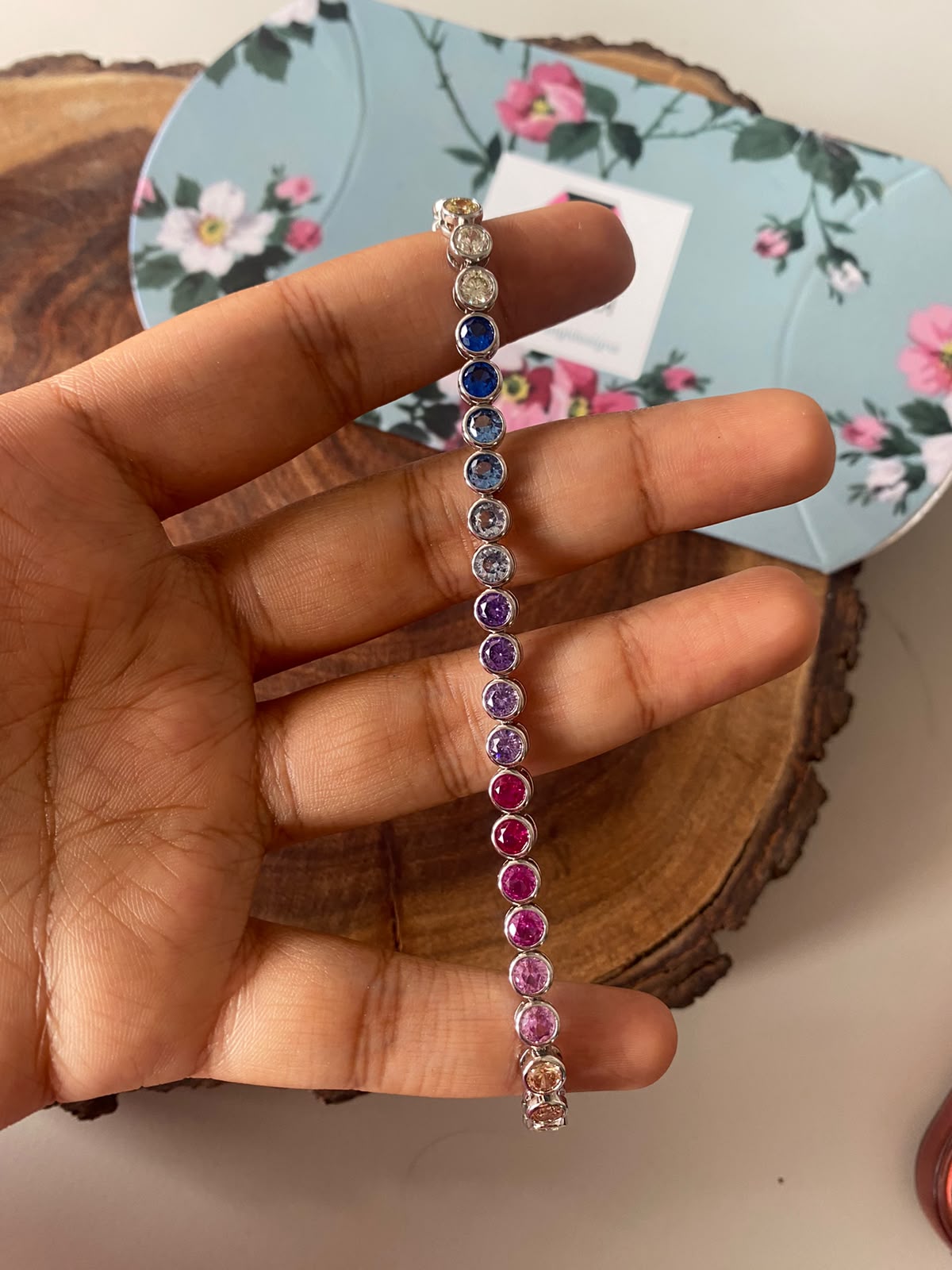 Ombre Round Rainbow Multicolour multigem Tennis Bracelet